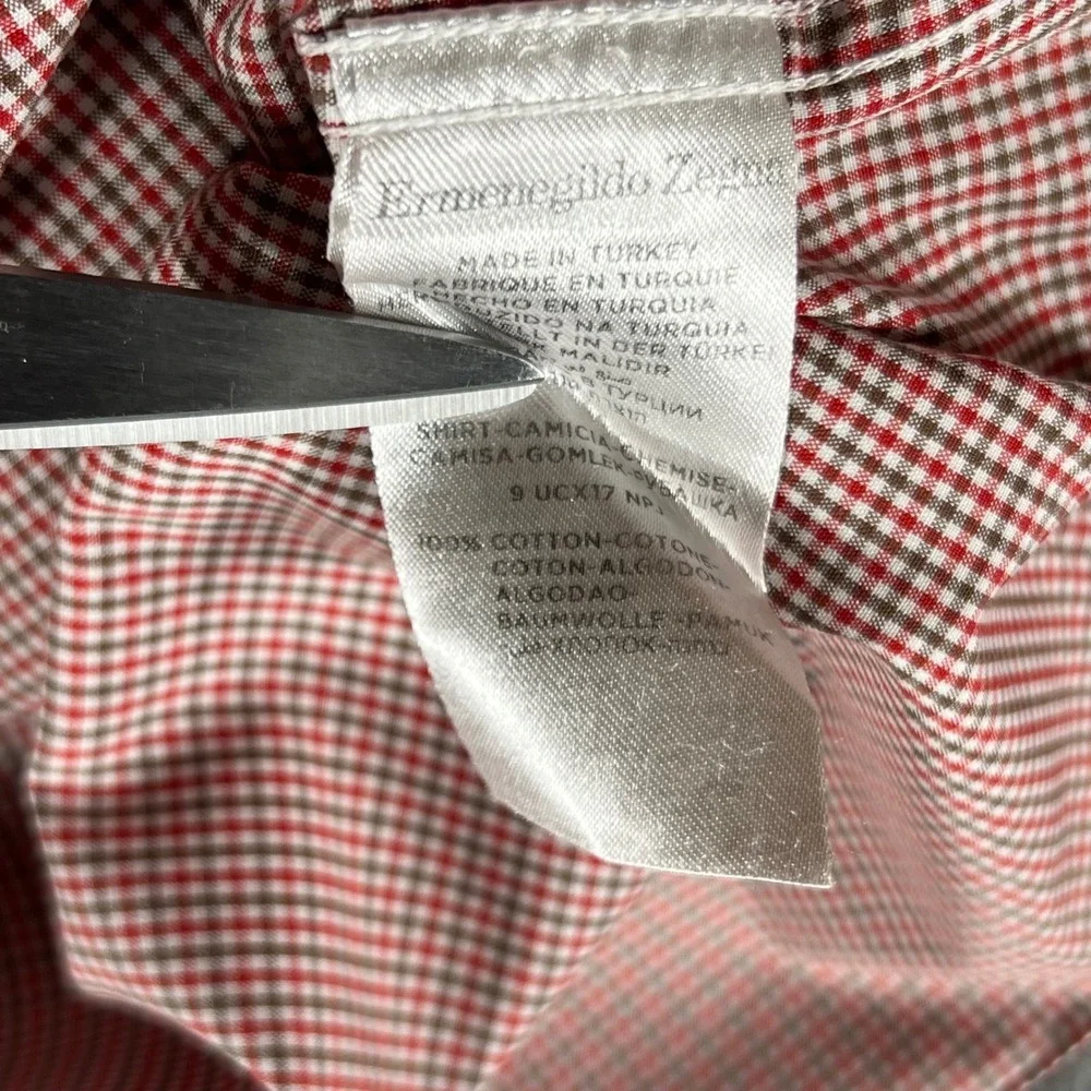 Ermenegildo Zegna Men's‎ Red Gingham Dress Shirt Size L